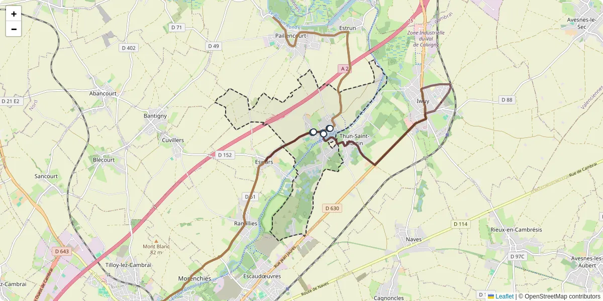 Carte du réseau de transport en commun à Thun-l'Évêque - lignes de bus et arrêts