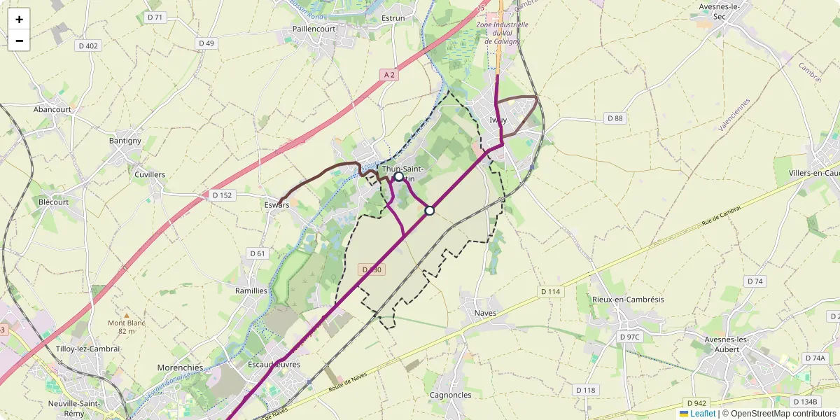 Carte du réseau de transport en commun à Thun-Saint-Martin - lignes de bus et arrêts