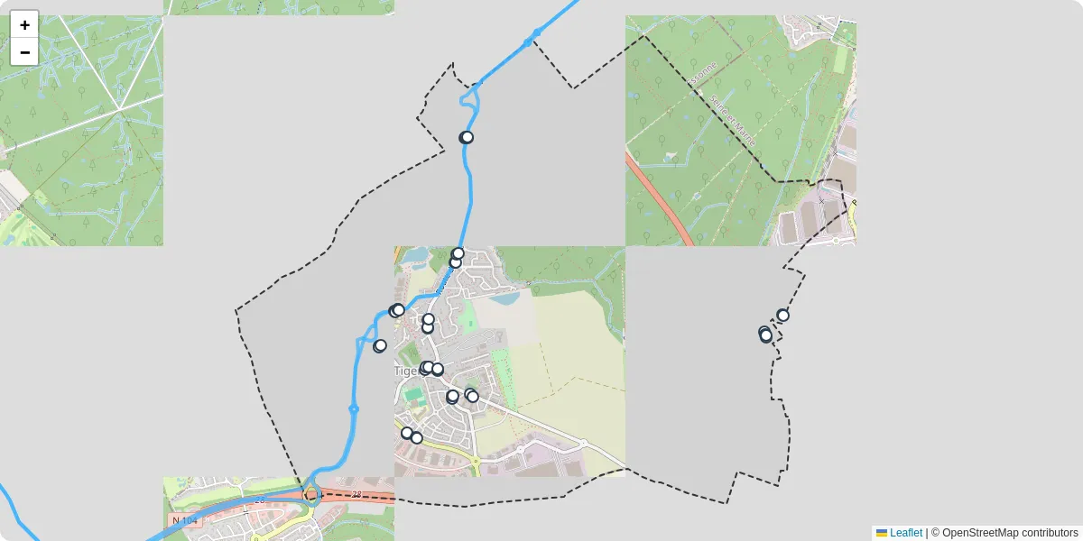 Carte du réseau de transport en commun à Tigery - lignes de bus et arrêts