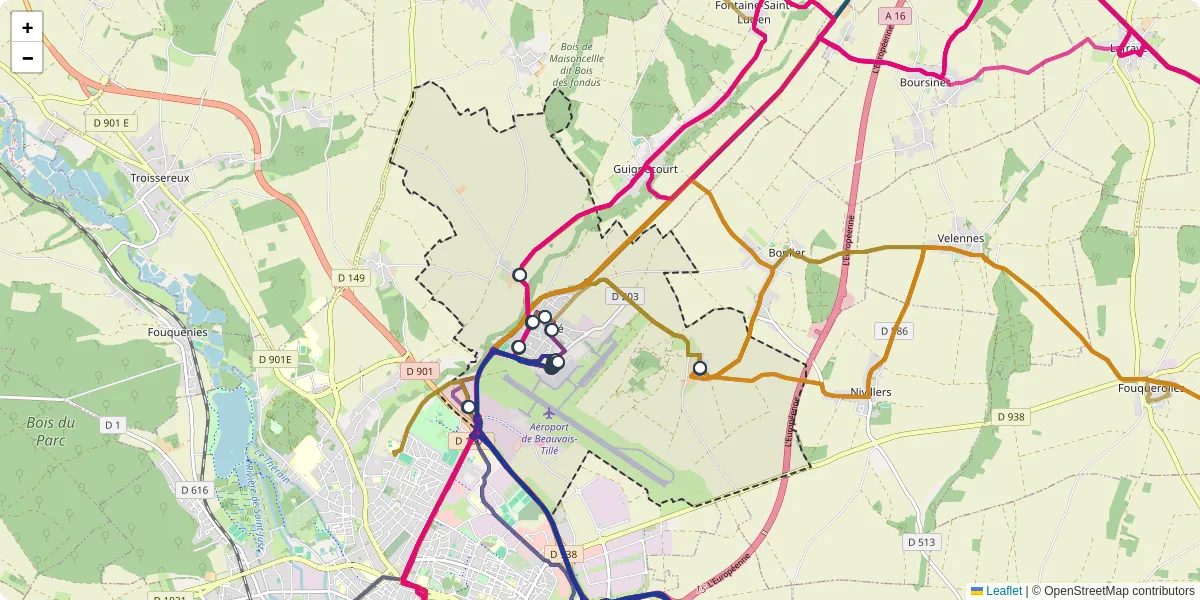 Carte du réseau de transport en commun à Tillé - lignes de bus et arrêts