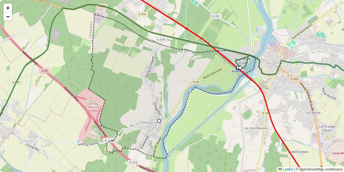 Carte du réseau de transport en commun à Tillenay - lignes de bus et arrêts