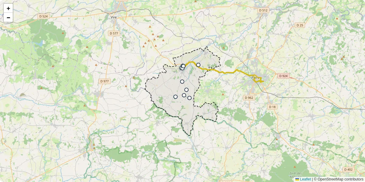 Carte du réseau de transport en commun à Tinchebray-Bocage - lignes de bus et arrêts