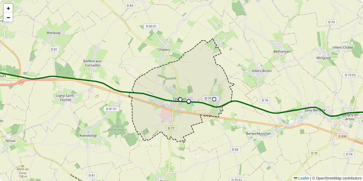 Carte du réseau de transport en commun à Tincques - lignes de bus et arrêts