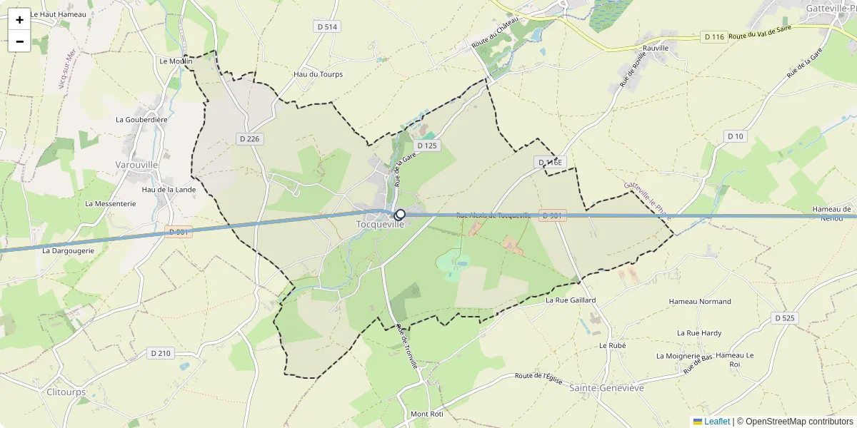 Carte du réseau de transport en commun à Tocqueville - lignes de bus et arrêts