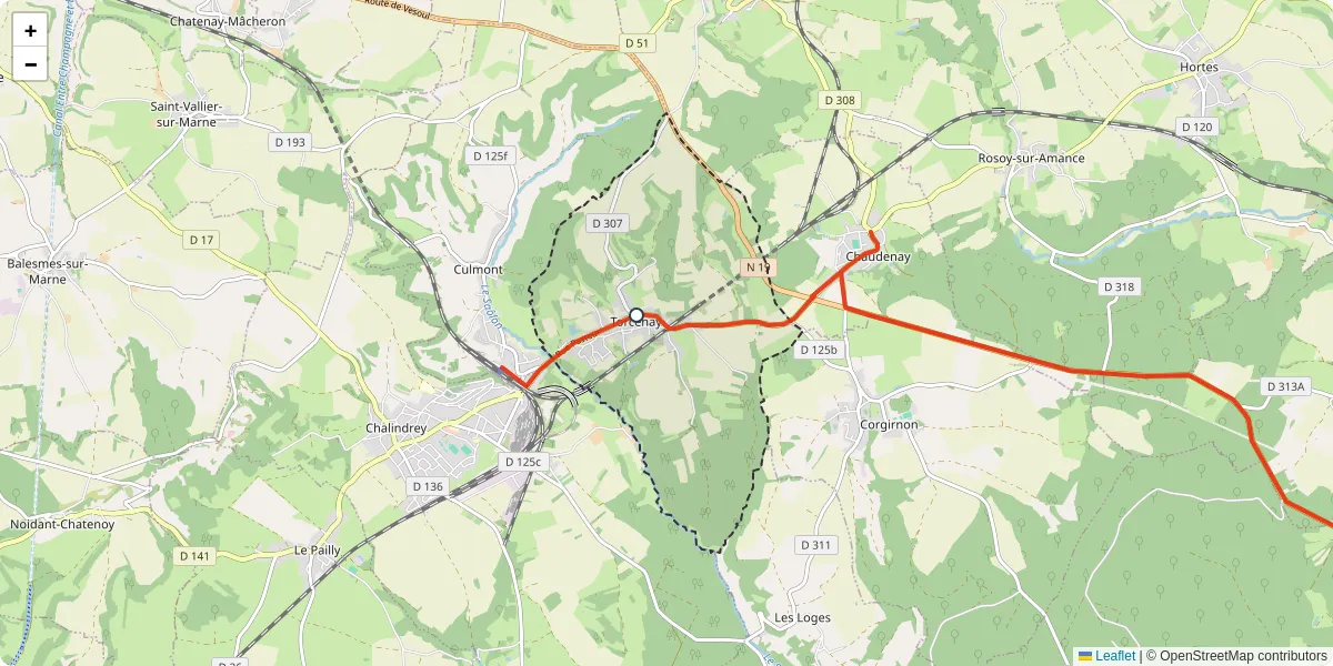 Carte du réseau de transport en commun à Torcenay - lignes de bus et arrêts