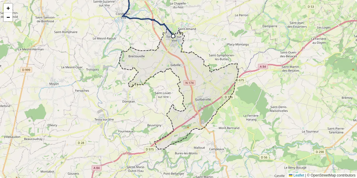 Carte du réseau de transport en commun à Torigny-les-Villes - lignes de bus et arrêts