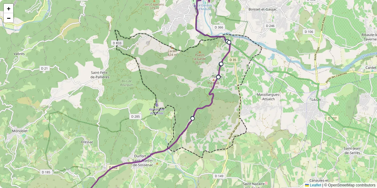 Carte du réseau de transport en commun à Tornac - lignes de bus et arrêts