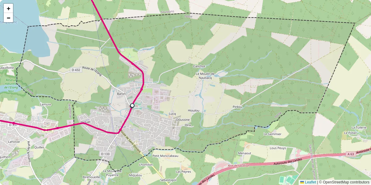 Carte du réseau de transport en commun à Tosse - lignes de bus et arrêts