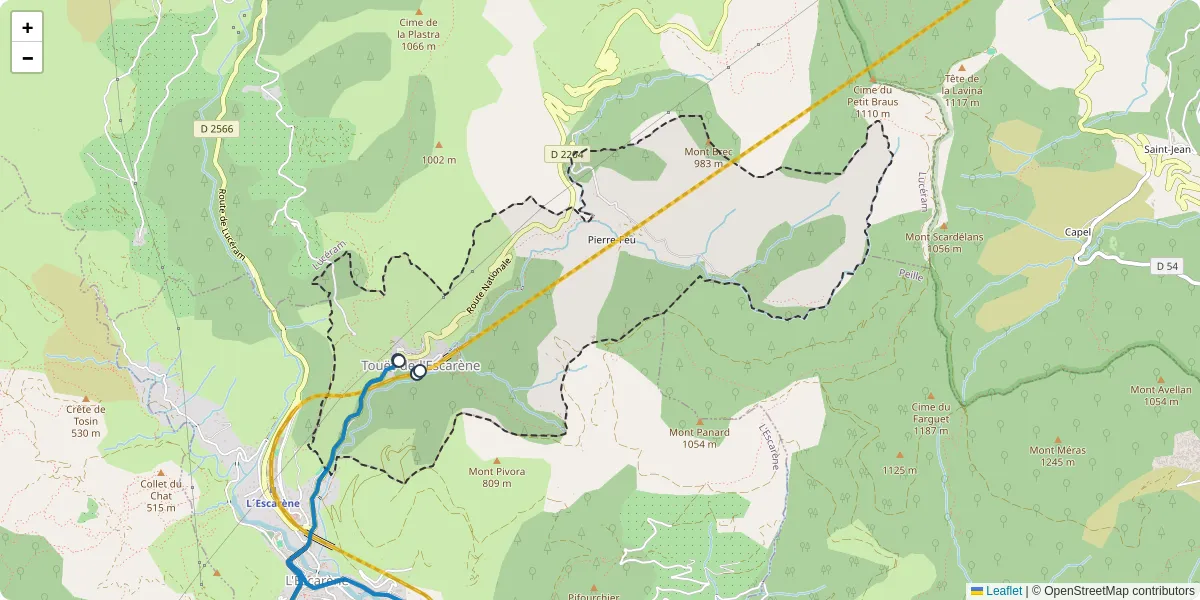 Carte du réseau de transport en commun à Touët-de-l'Escarène - lignes de bus et arrêts