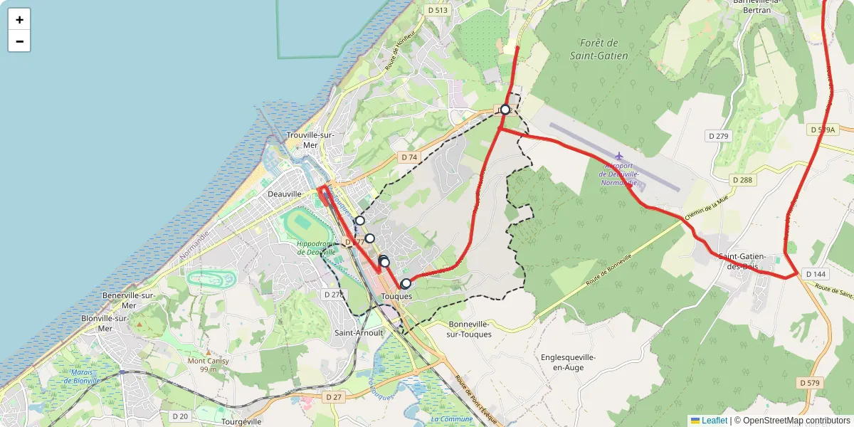 Carte du réseau de transport en commun à Touques - lignes de bus et arrêts