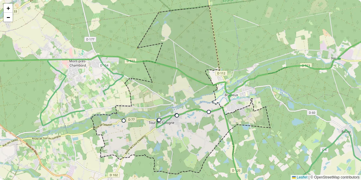 Carte du réseau de transport en commun à Tour-en-Sologne - lignes de bus et arrêts