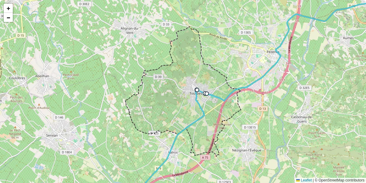 Carte du réseau de transport en commun à Tourbes - lignes de bus et arrêts
