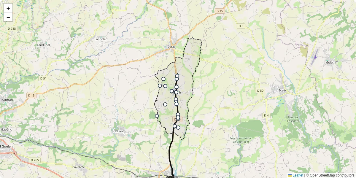 Carte du réseau de transport en commun à Tourch - lignes de bus et arrêts