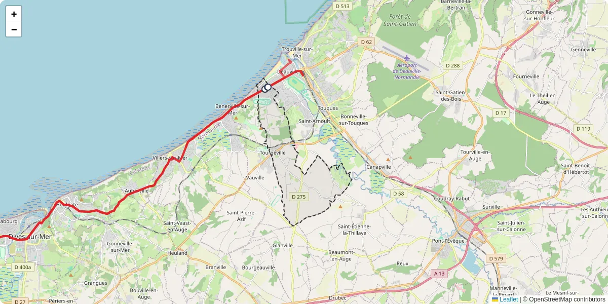 Carte du réseau de transport en commun à Tourgéville - lignes de bus et arrêts