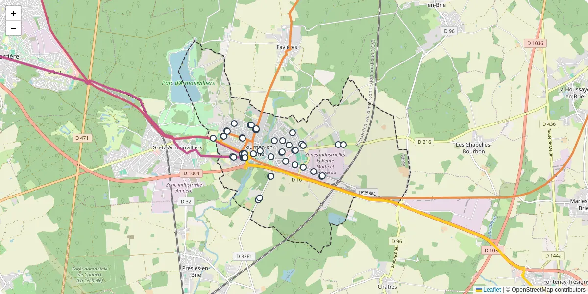 Carte du réseau de transport en commun à Tournan-en-Brie - lignes de bus et arrêts