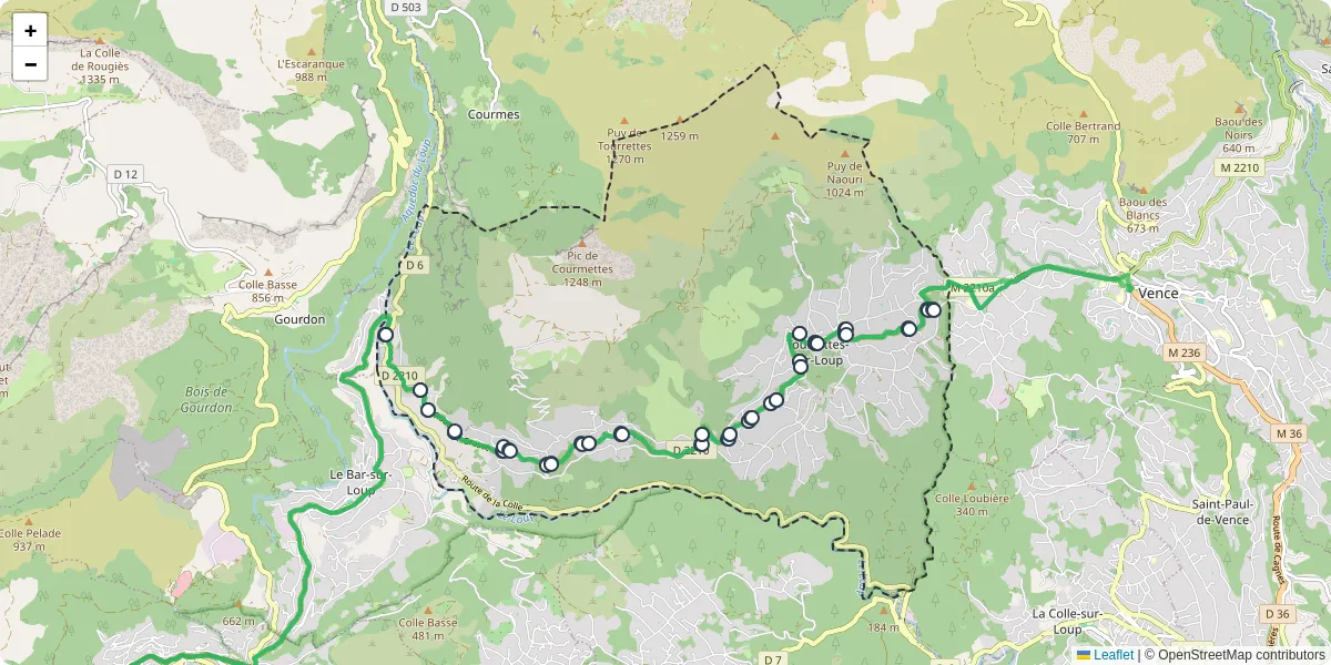 Carte du réseau de transport en commun à Tourrettes-sur-Loup - lignes de bus et arrêts