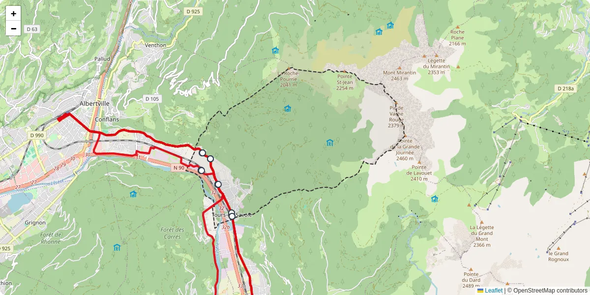 Carte du réseau de transport en commun à Tours-en-Savoie - lignes de bus et arrêts