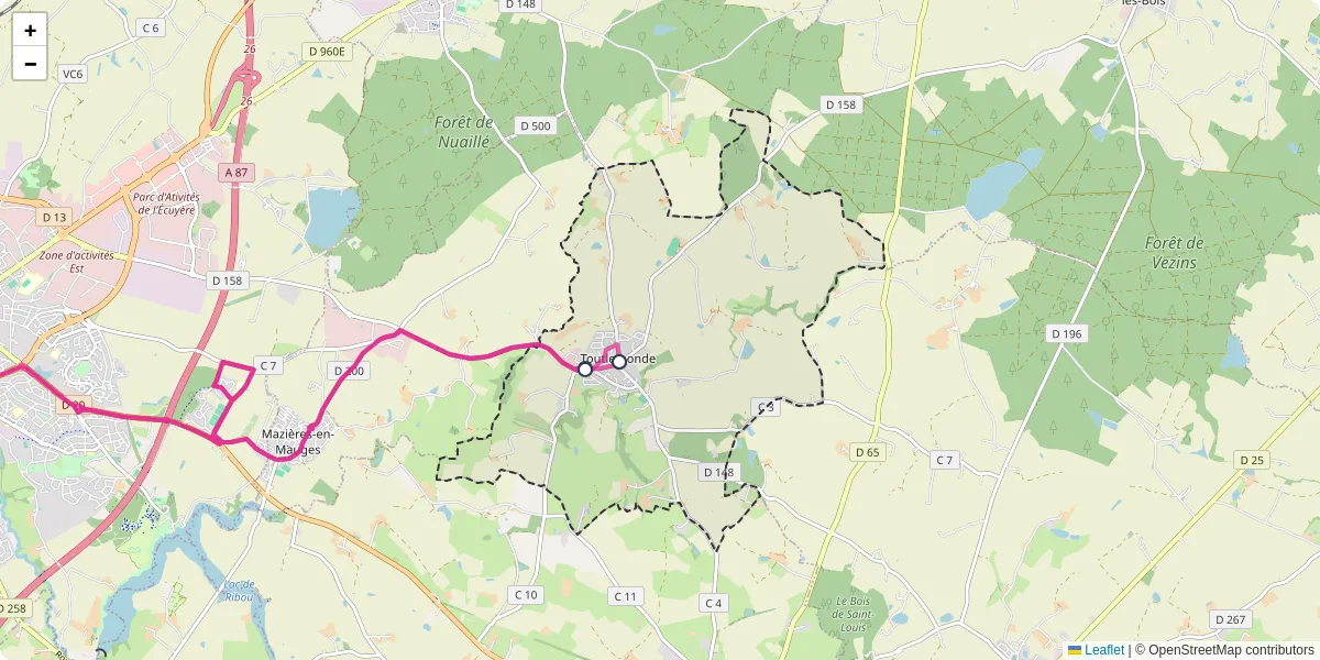 Carte du réseau de transport en commun à Toutlemonde - lignes de bus et arrêts