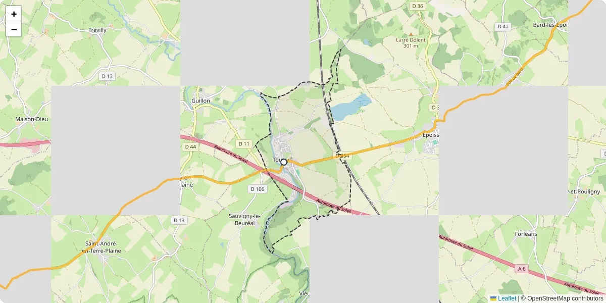Carte du réseau de transport en commun à Toutry - lignes de bus et arrêts