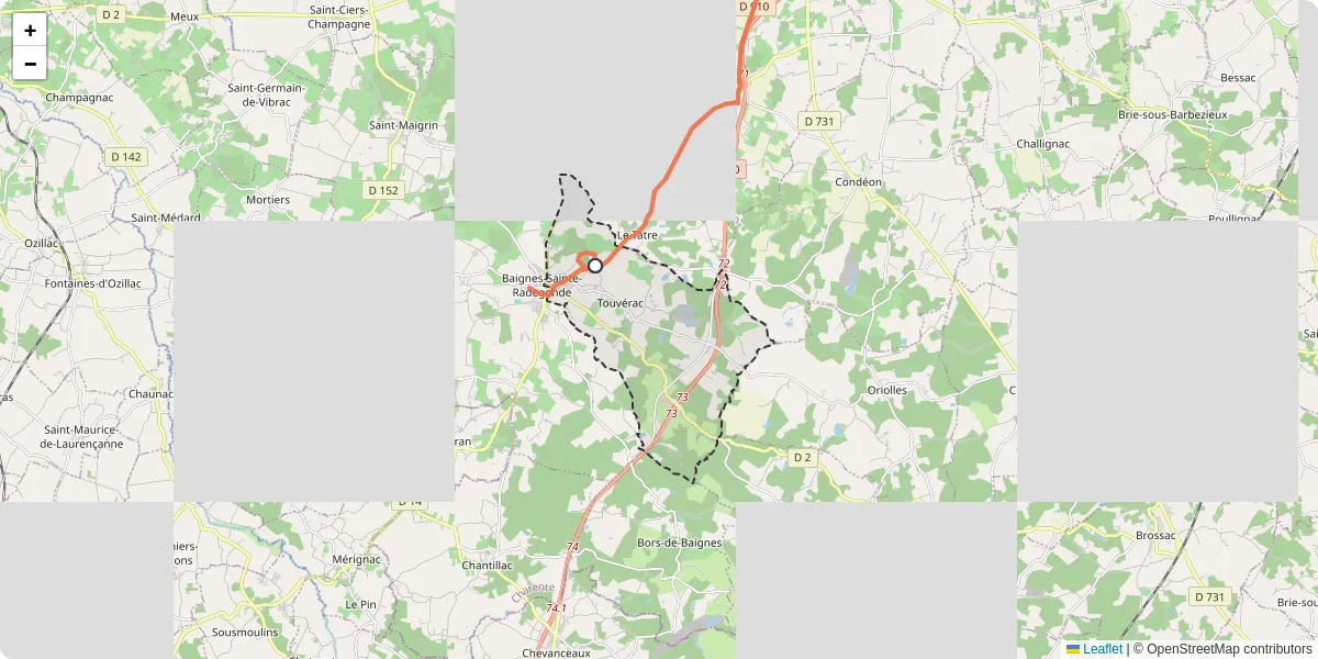 Carte du réseau de transport en commun à Touvérac - lignes de bus et arrêts