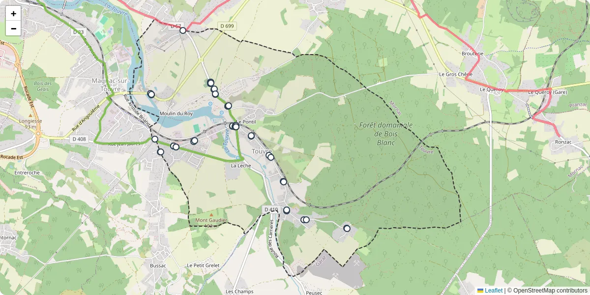 Carte du réseau de transport en commun à Touvre - lignes de bus et arrêts