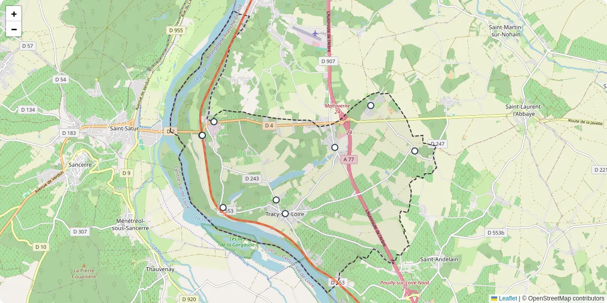 Carte du réseau de transport en commun à Tracy-sur-Loire - lignes de bus et arrêts