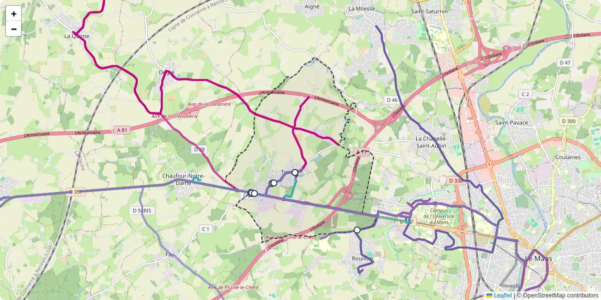 Carte du réseau de transport en commun à Trangé - lignes de bus et arrêts