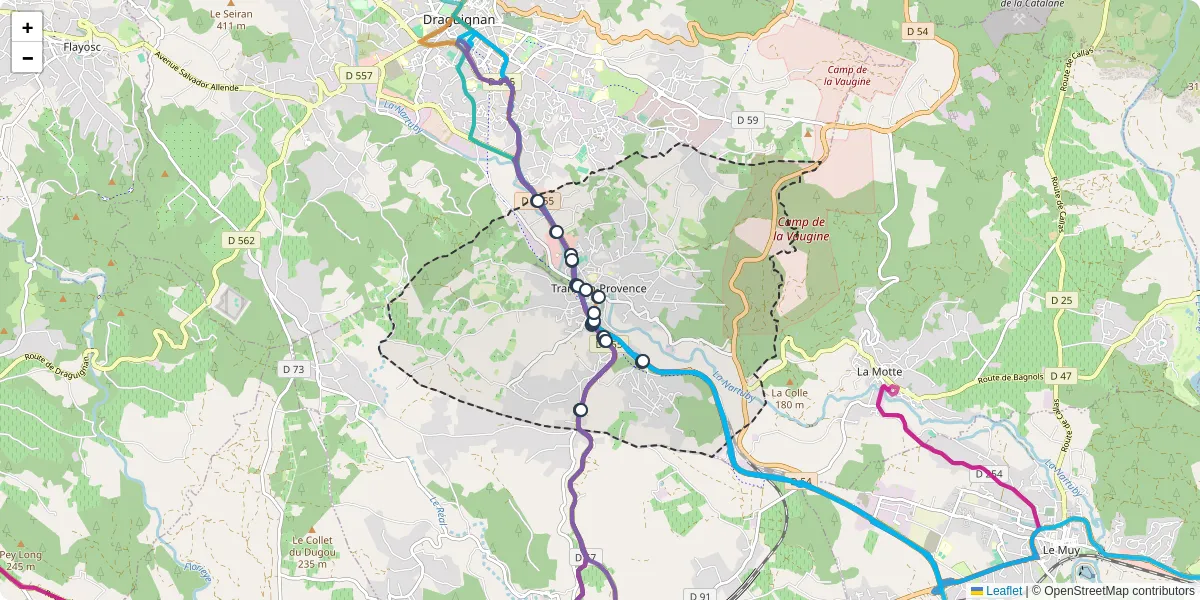 Carte du réseau de transport en commun à Trans-en-Provence - lignes de bus et arrêts