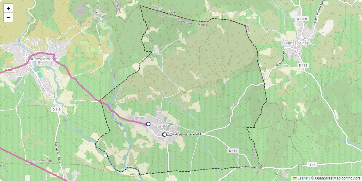 Carte du réseau de transport en commun à Trausse - lignes de bus et arrêts