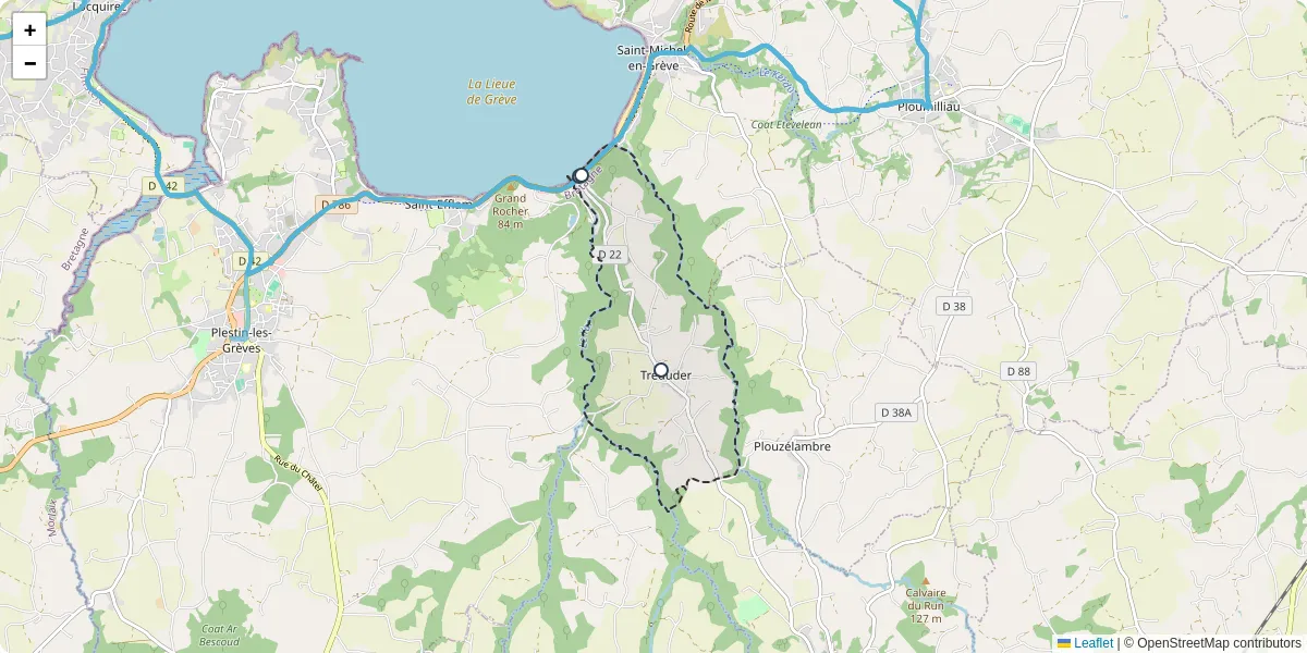 Carte du réseau de transport en commun à Tréduder - lignes de bus et arrêts