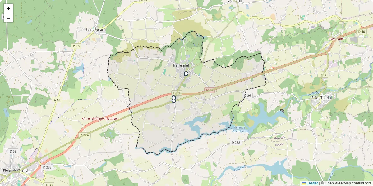 Carte du réseau de transport en commun à Treffendel - lignes de bus et arrêts