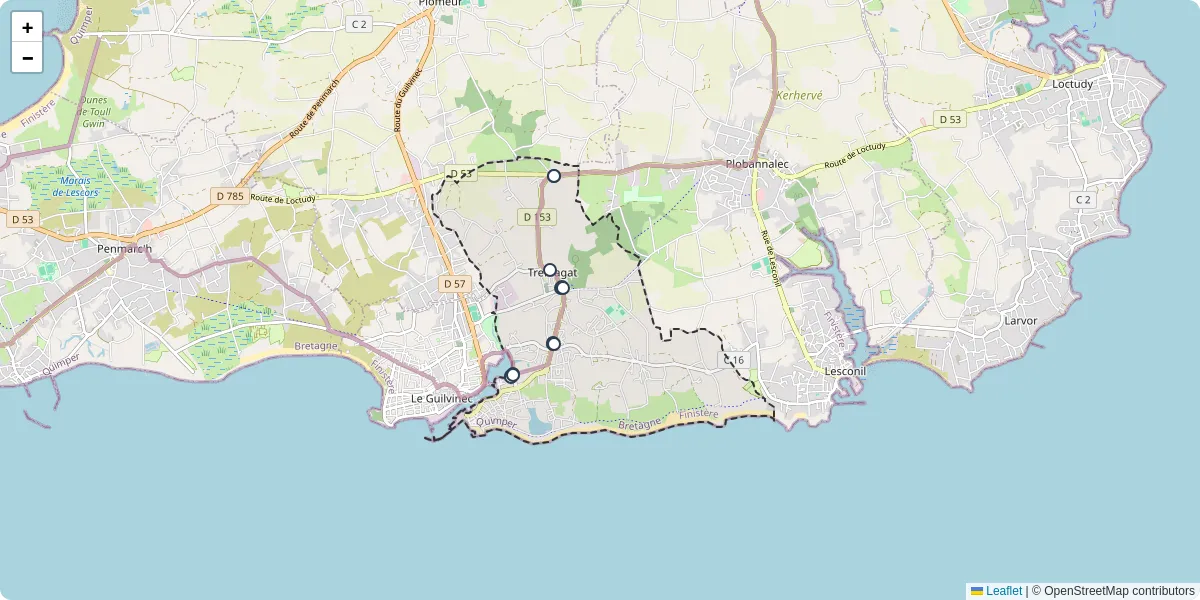 Carte du réseau de transport en commun à Treffiagat - lignes de bus et arrêts