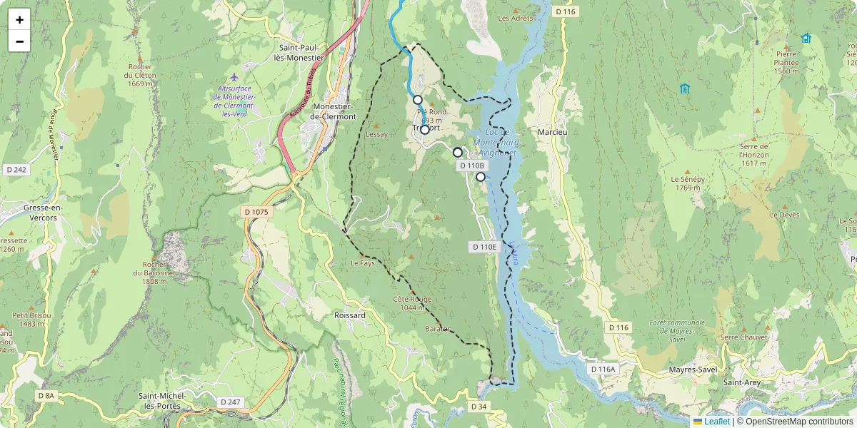Carte du réseau de transport en commun à Treffort - lignes de bus et arrêts