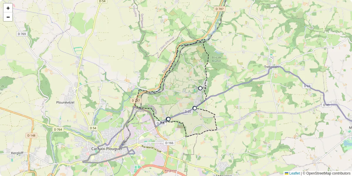 Carte du réseau de transport en commun à Treffrin - lignes de bus et arrêts