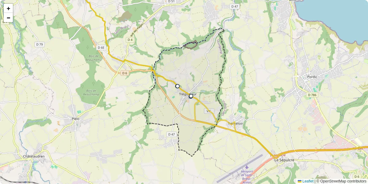 Carte du réseau de transport en commun à Trégomeur - lignes de bus et arrêts