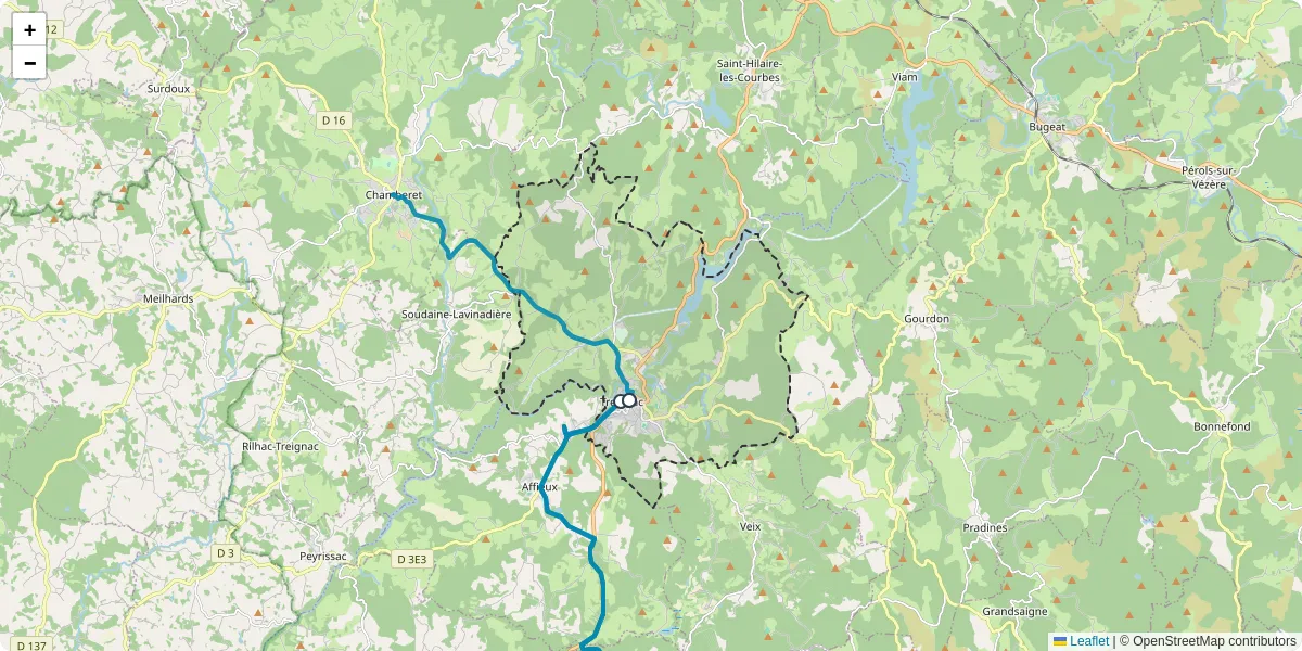 Carte du réseau de transport en commun à Treignac - lignes de bus et arrêts