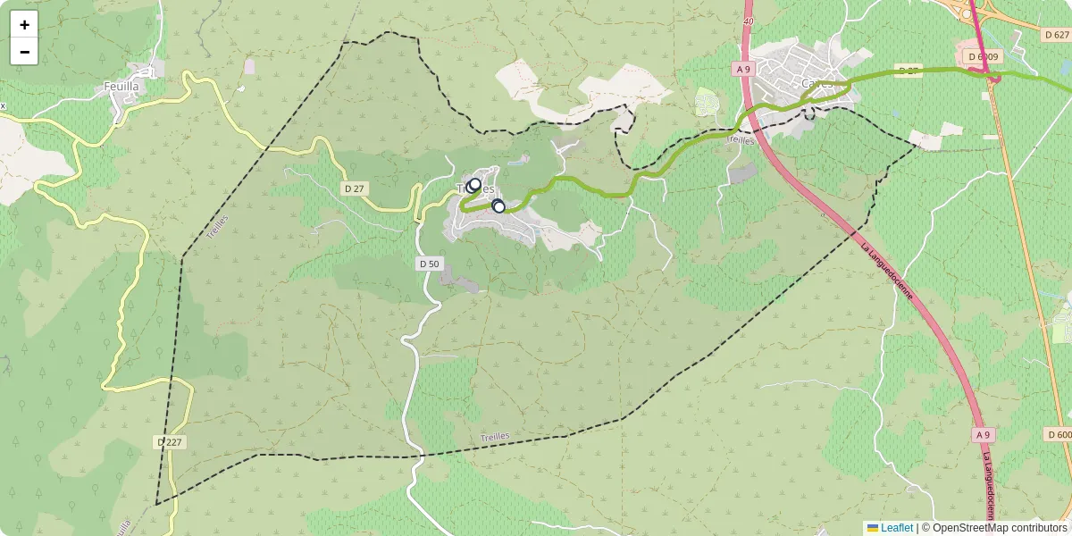 Carte du réseau de transport en commun à Treilles - lignes de bus et arrêts