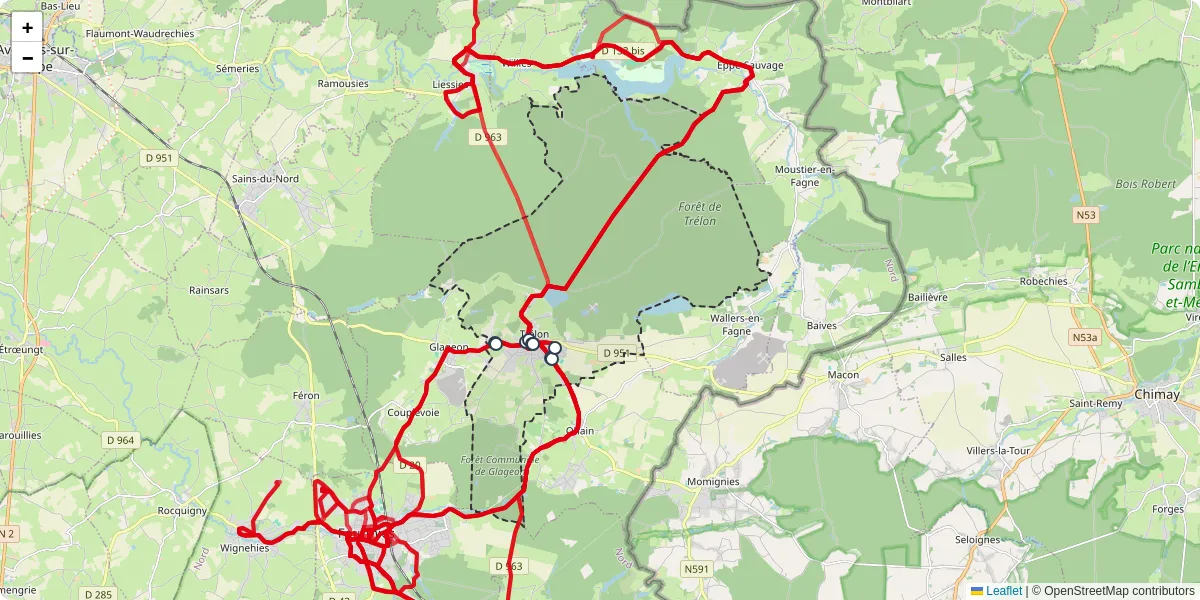 Carte du réseau de transport en commun à Trélon - lignes de bus et arrêts