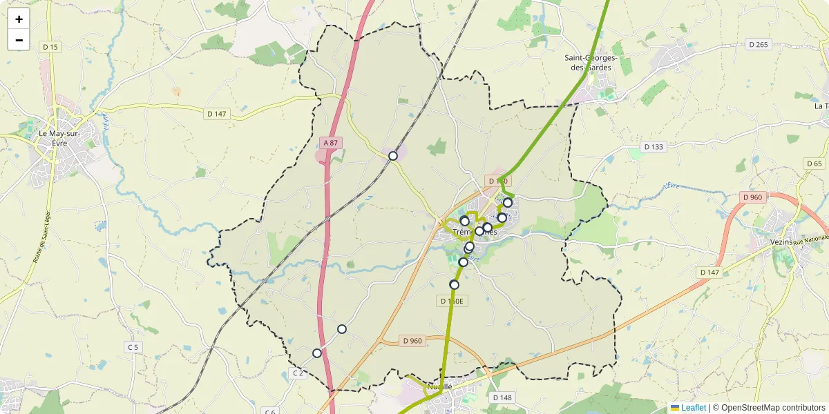 Carte du réseau de transport en commun à Trémentines - lignes de bus et arrêts
