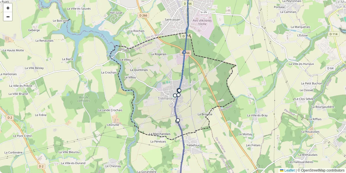 Carte du réseau de transport en commun à Tréméreuc - lignes de bus et arrêts