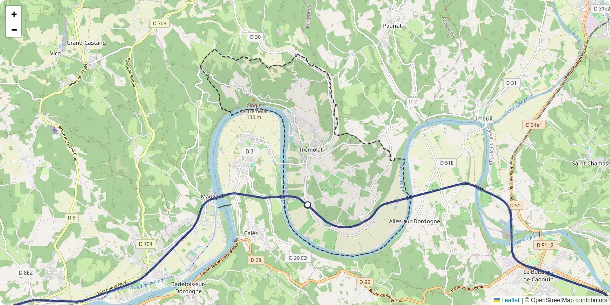 Carte du réseau de transport en commun à Trémolat - lignes de bus et arrêts