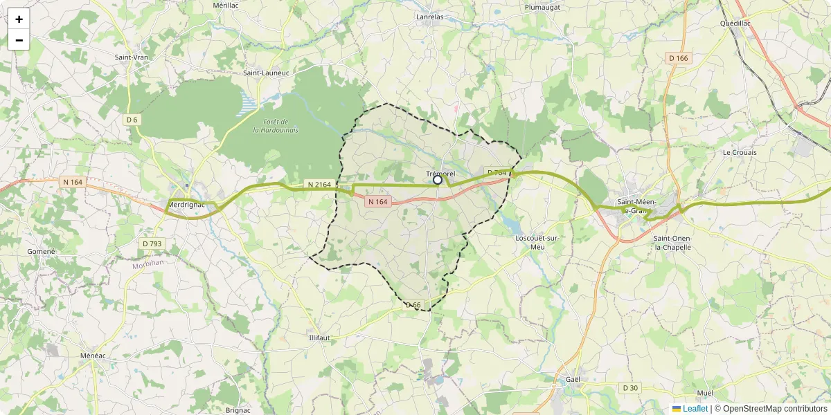 Carte du réseau de transport en commun à Trémorel - lignes de bus et arrêts