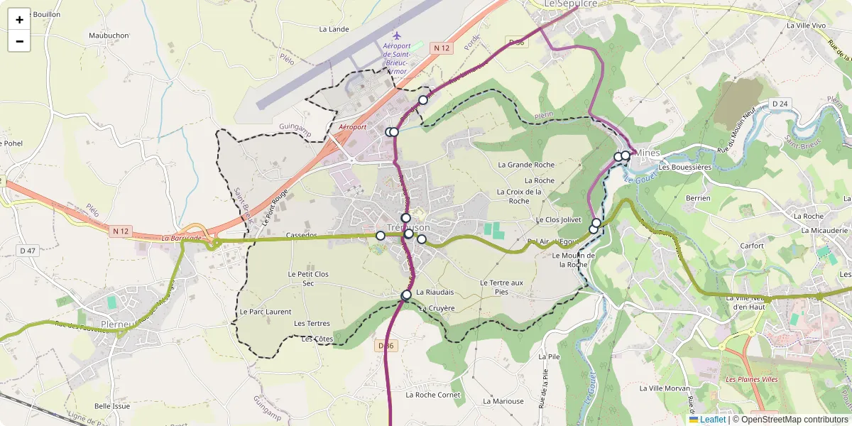 Carte du réseau de transport en commun à Trémuson - lignes de bus et arrêts