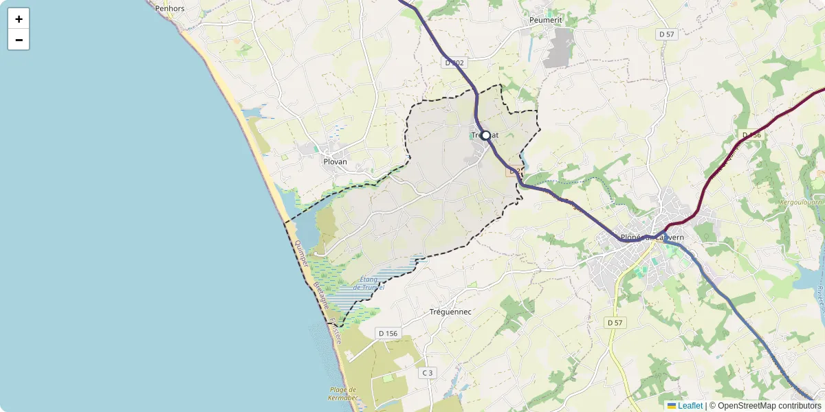Carte du réseau de transport en commun à Tréogat - lignes de bus et arrêts