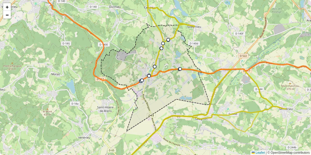 Carte du réseau de transport en commun à Trept - lignes de bus et arrêts