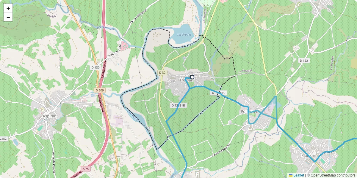Carte du réseau de transport en commun à Tressan - lignes de bus et arrêts