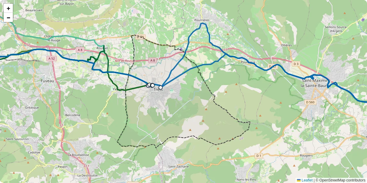 Carte du réseau de transport en commun à Trets - lignes de bus et arrêts