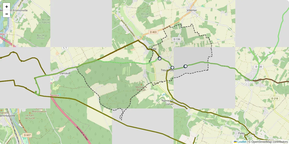 Carte du réseau de transport en commun à Treuzy-Levelay - lignes de bus et arrêts