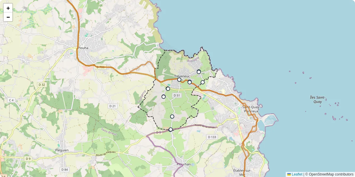 Carte du réseau de transport en commun à Tréveneuc - lignes de bus et arrêts