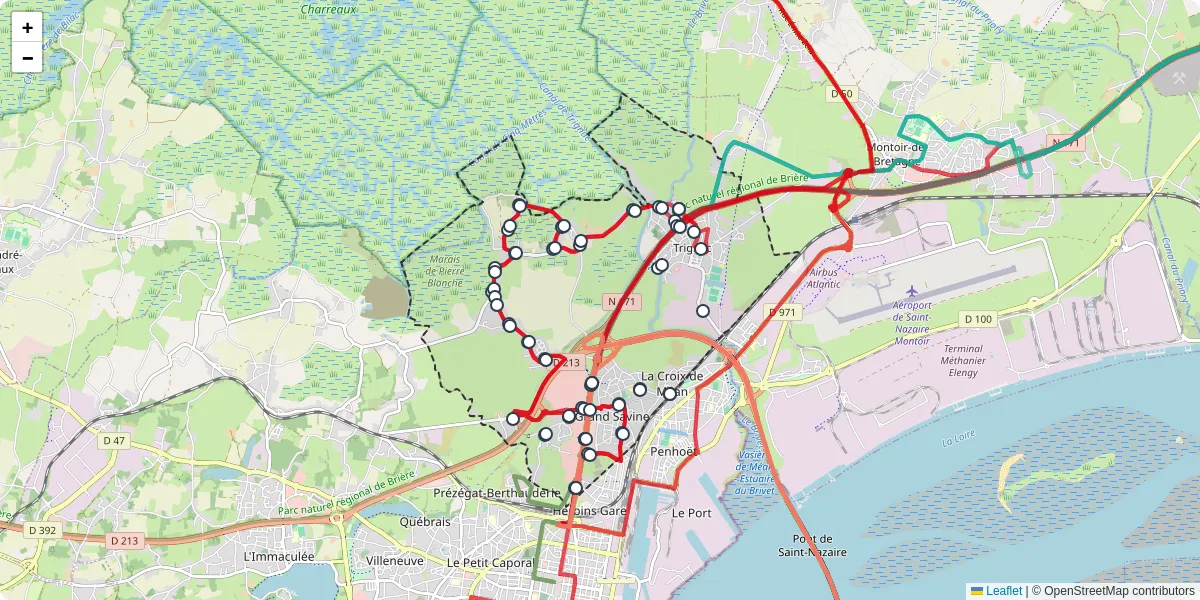 Carte du réseau de transport en commun à Trignac - lignes de bus et arrêts